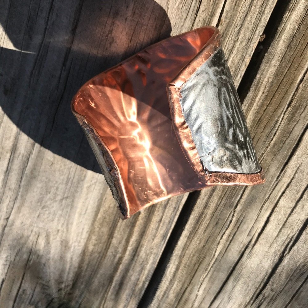 Sunflower Wide Cuff Solid Copper Silver Bracelet Boho Rustic Gladiator Spartan - Picture 12 of 14